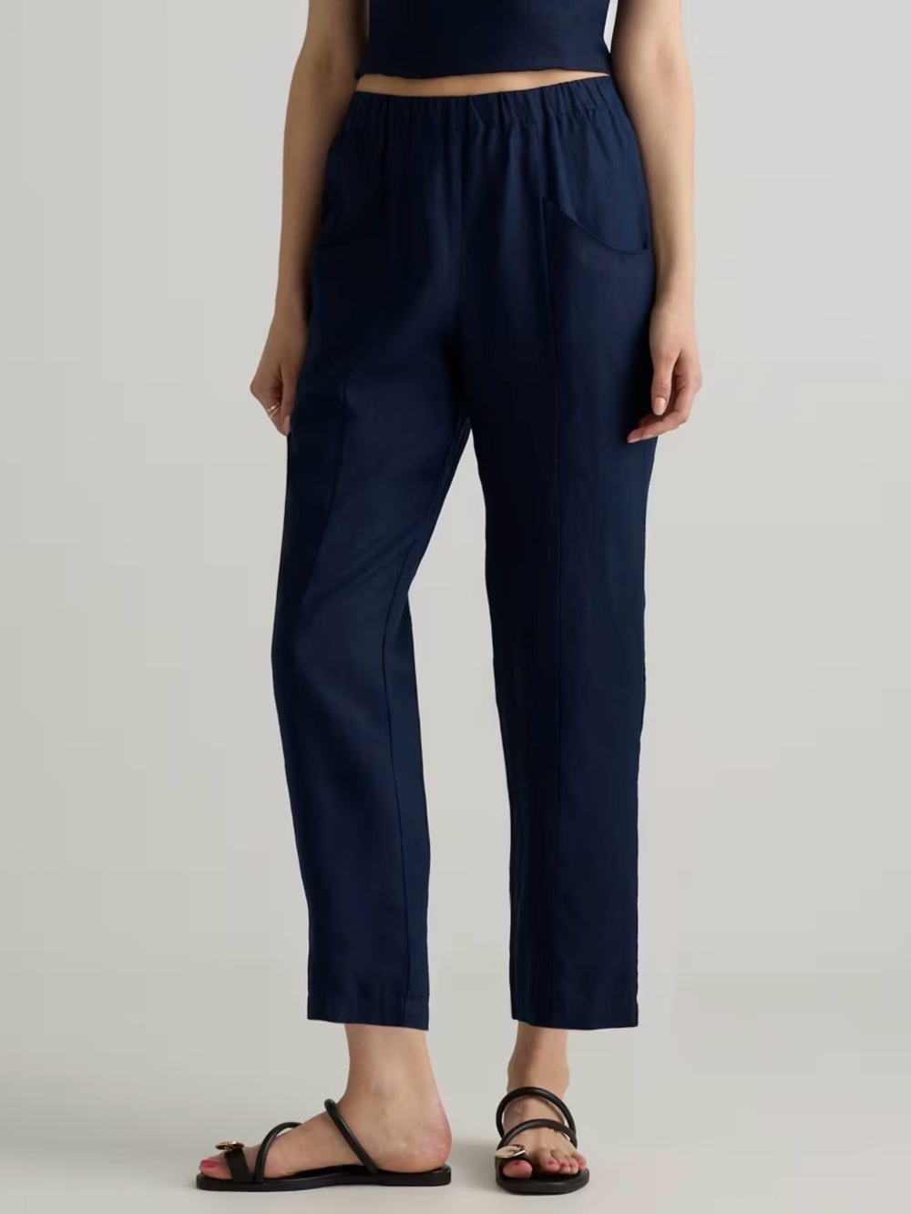 Quince 100% European Linen Tapered Ankle Pants women’s size XS navy blue